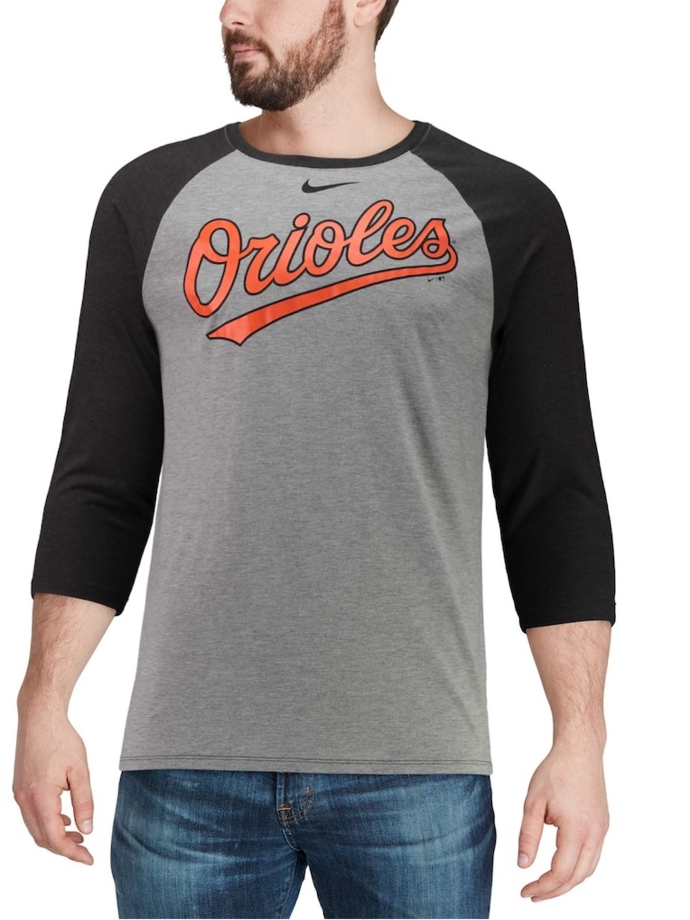 Nike Gray & Black Orioles Raglan 3/4 Sleeve Shirt